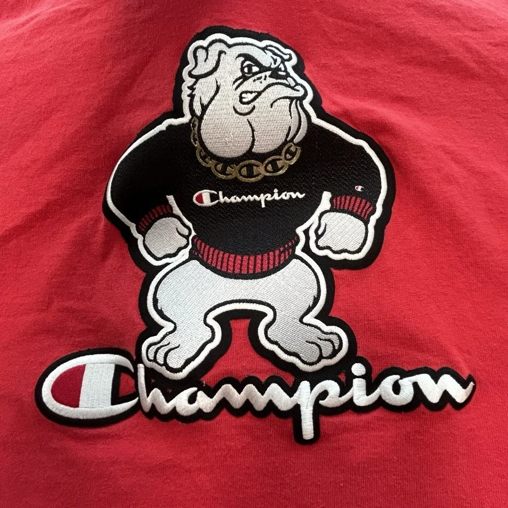 Champion Tshirt Men Small Red Bulldog Logo Mascot‎ Patch Sports